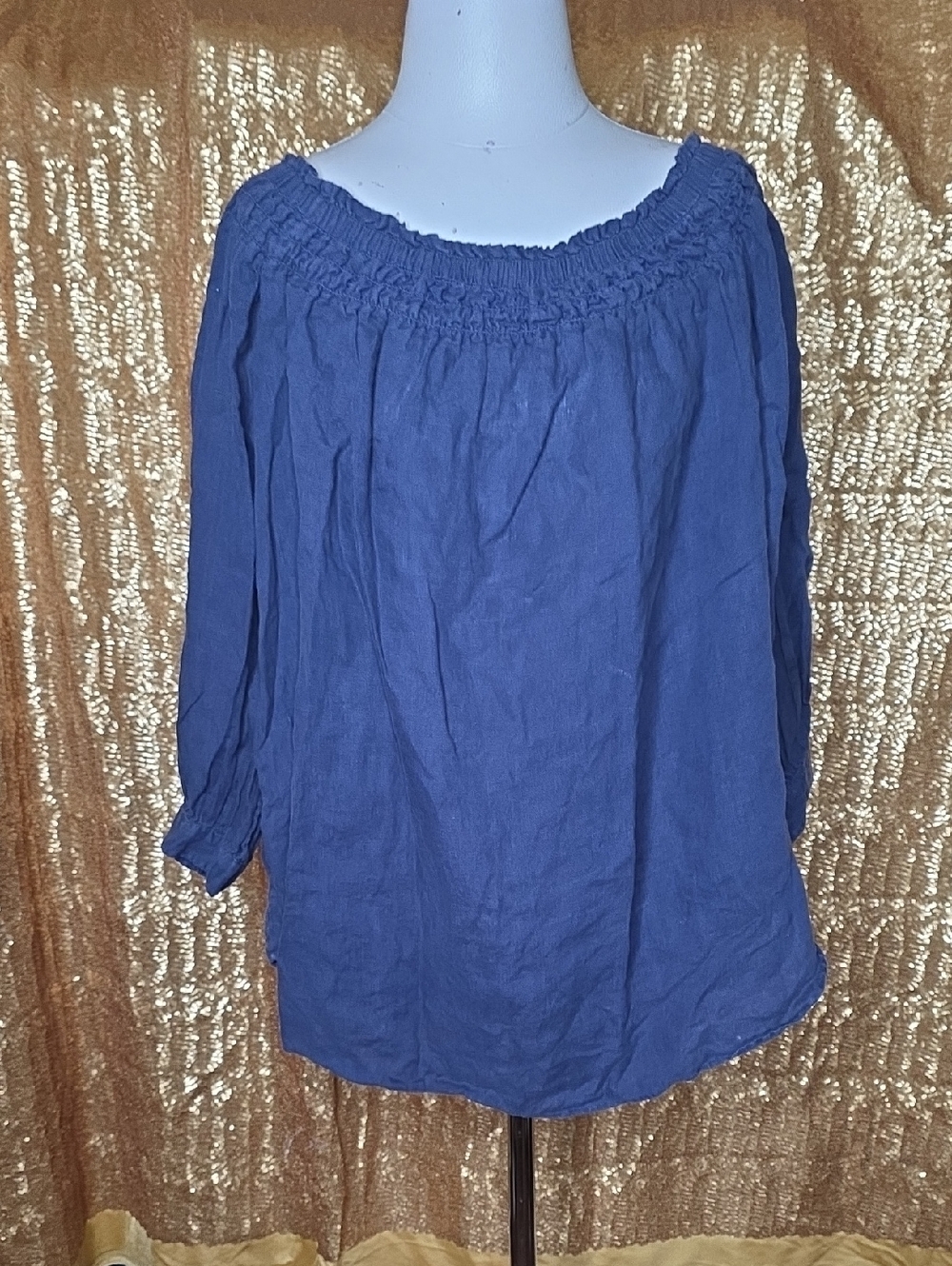 Polo by Ralph Lauren Navy Smocked Off-Shoulder Tunic